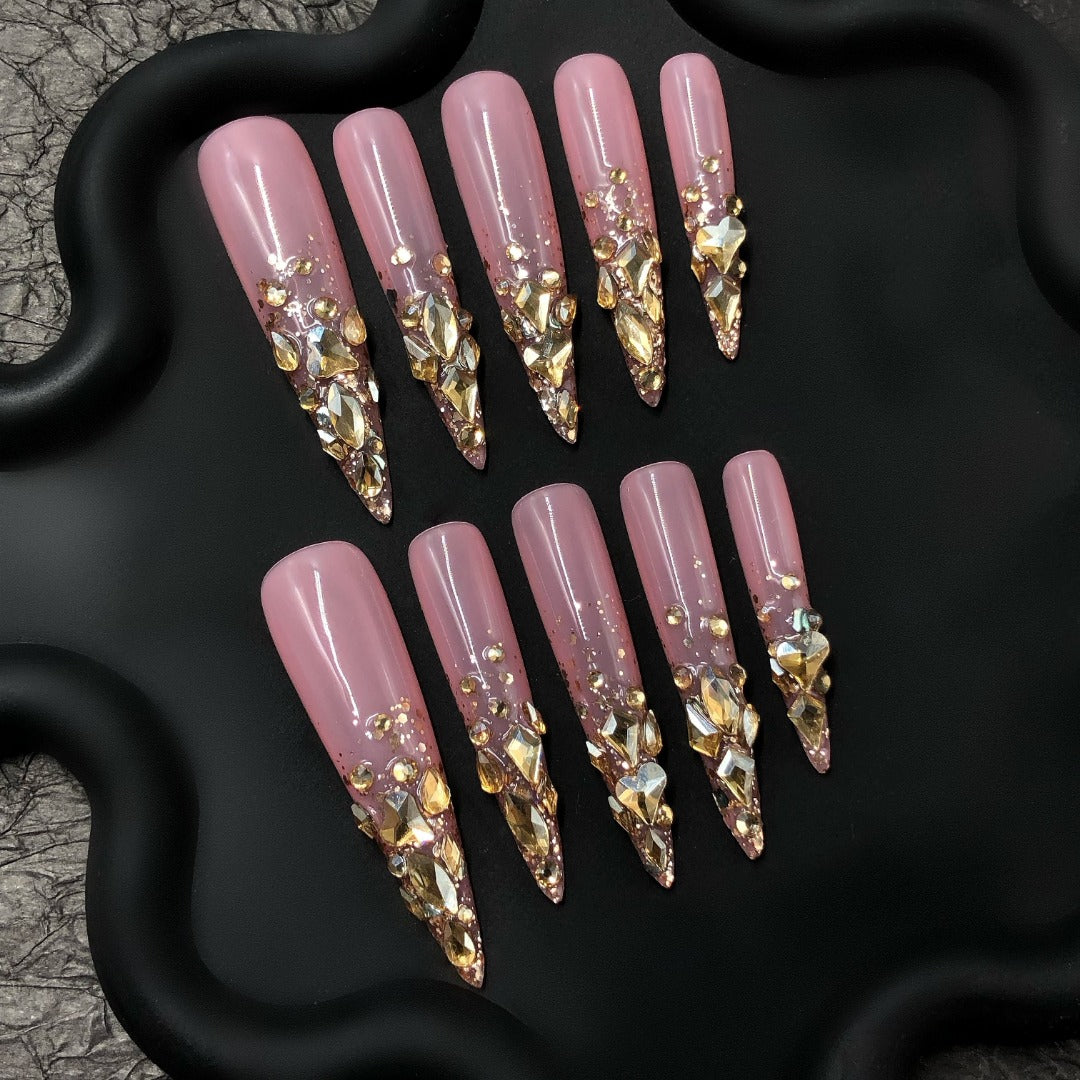 Rose Gold Gemstone Glam Nails CR25