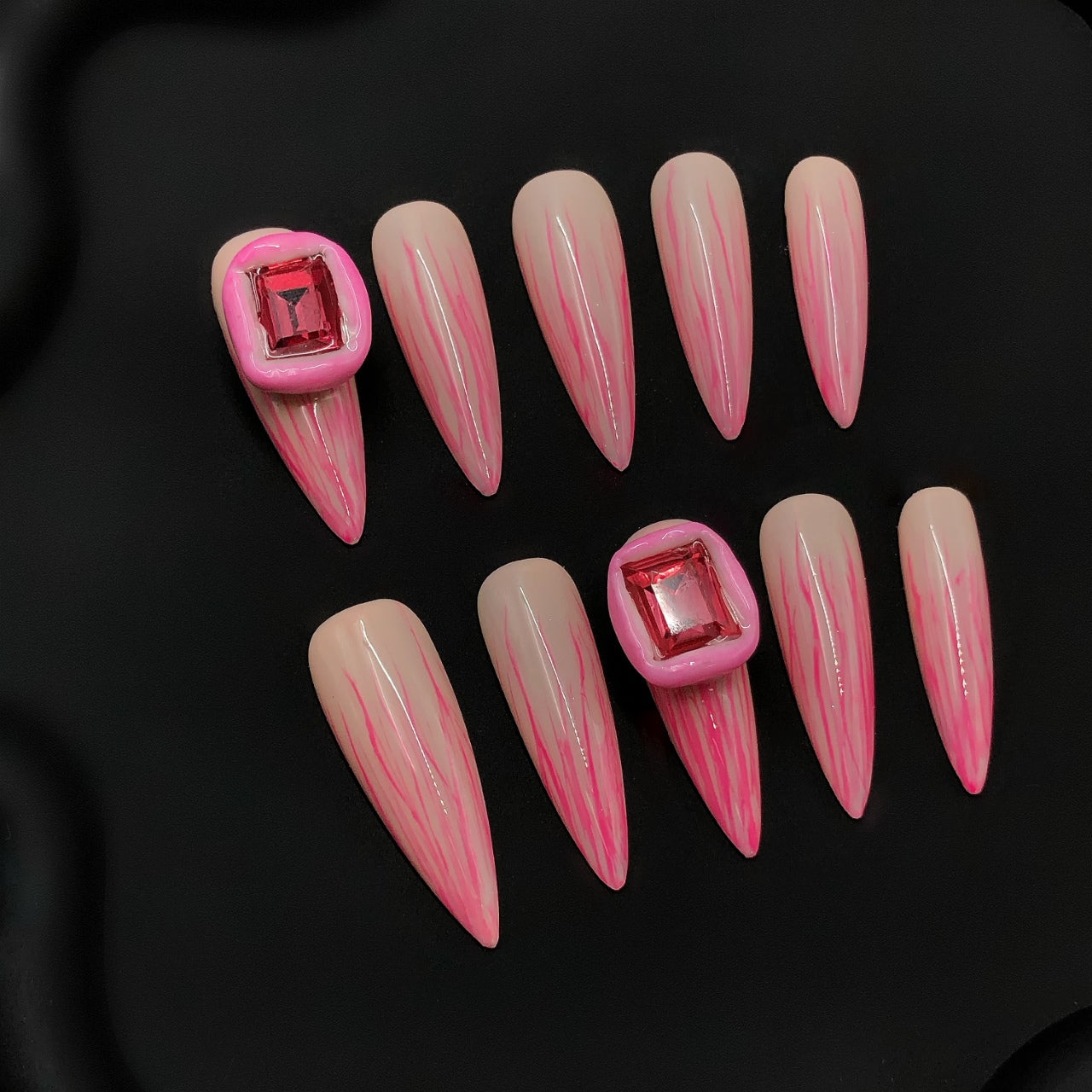 Pink Romantic Gemstone Nails CR222