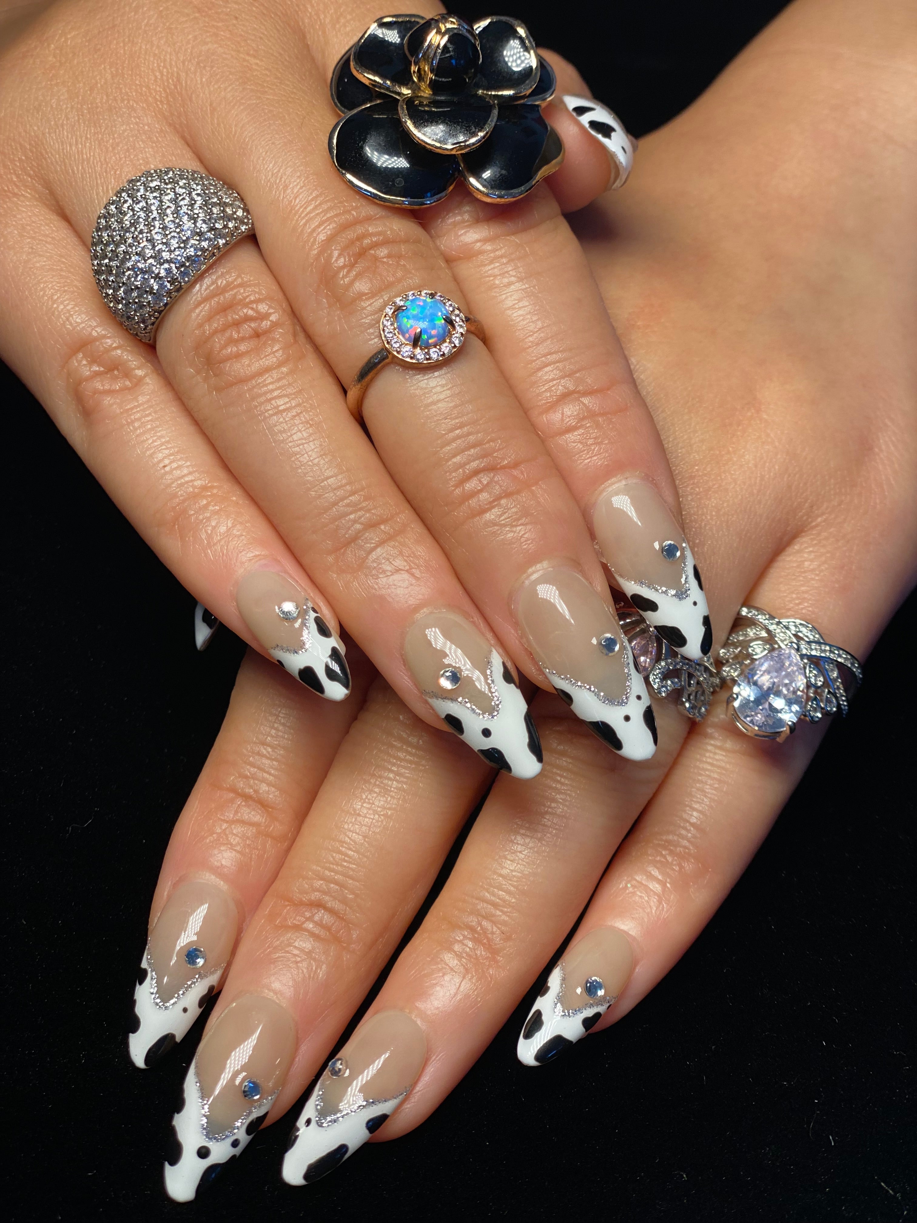 Chic Cow Print & Rhinestone Nail