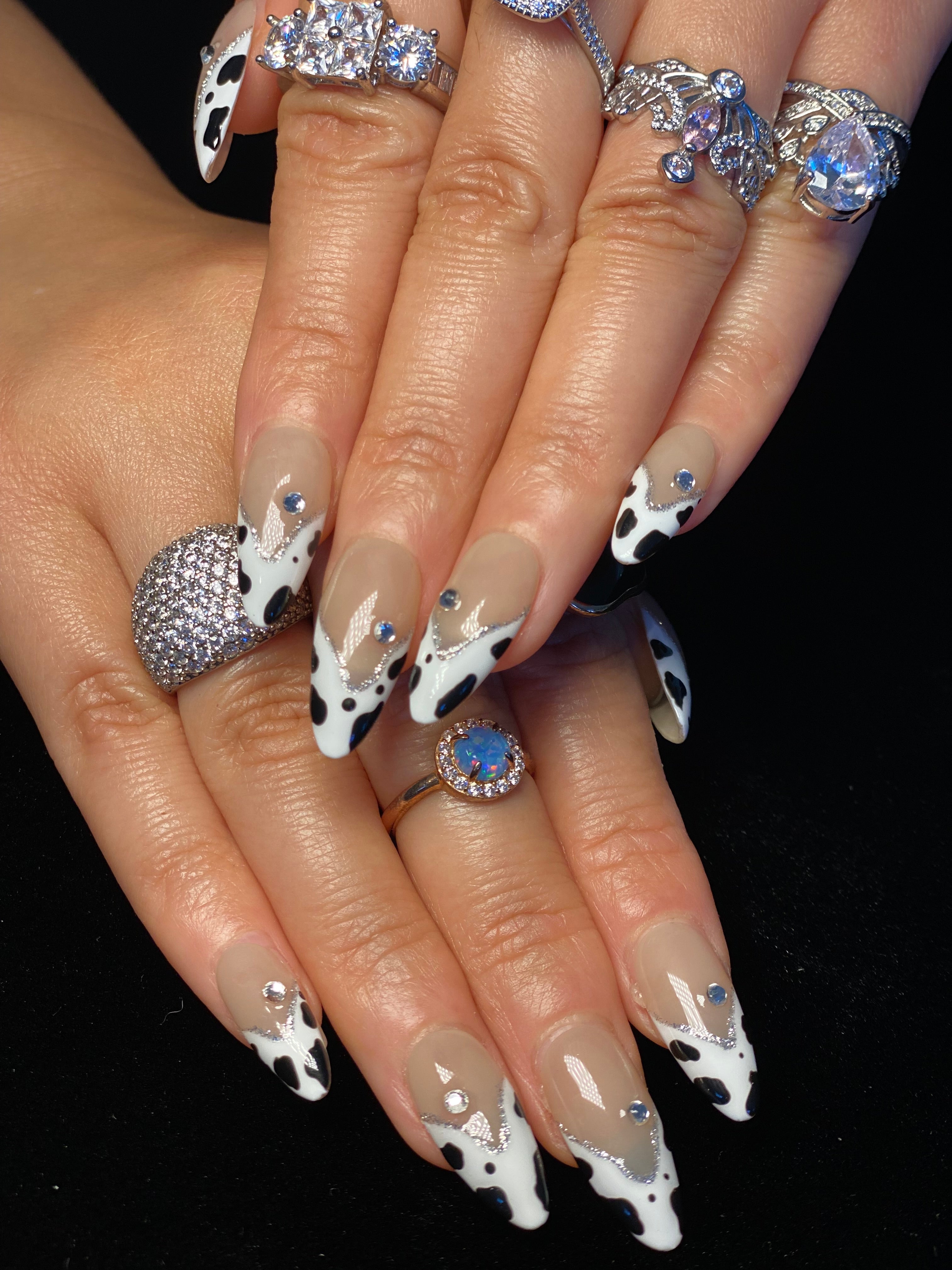 Chic Cow Print & Rhinestone Nail