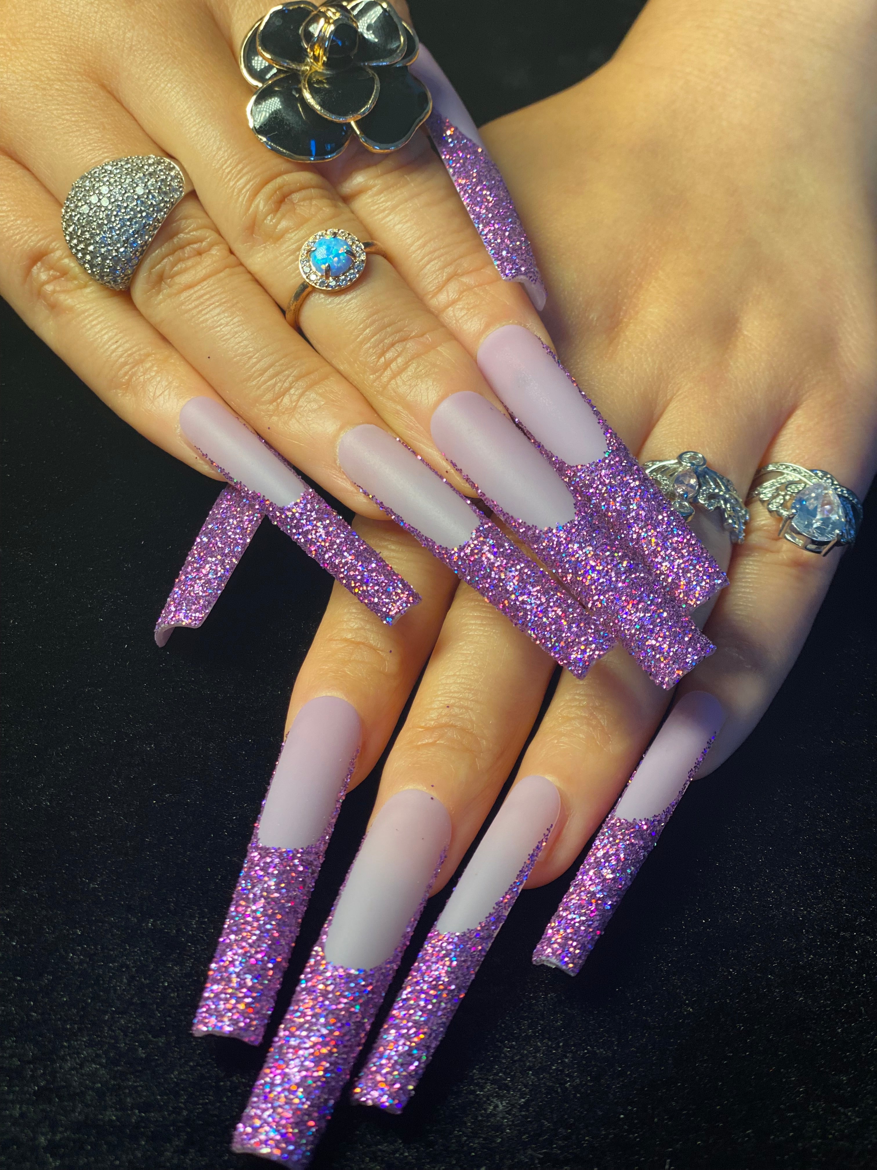 Purple Glitter Ombre Nails CR12