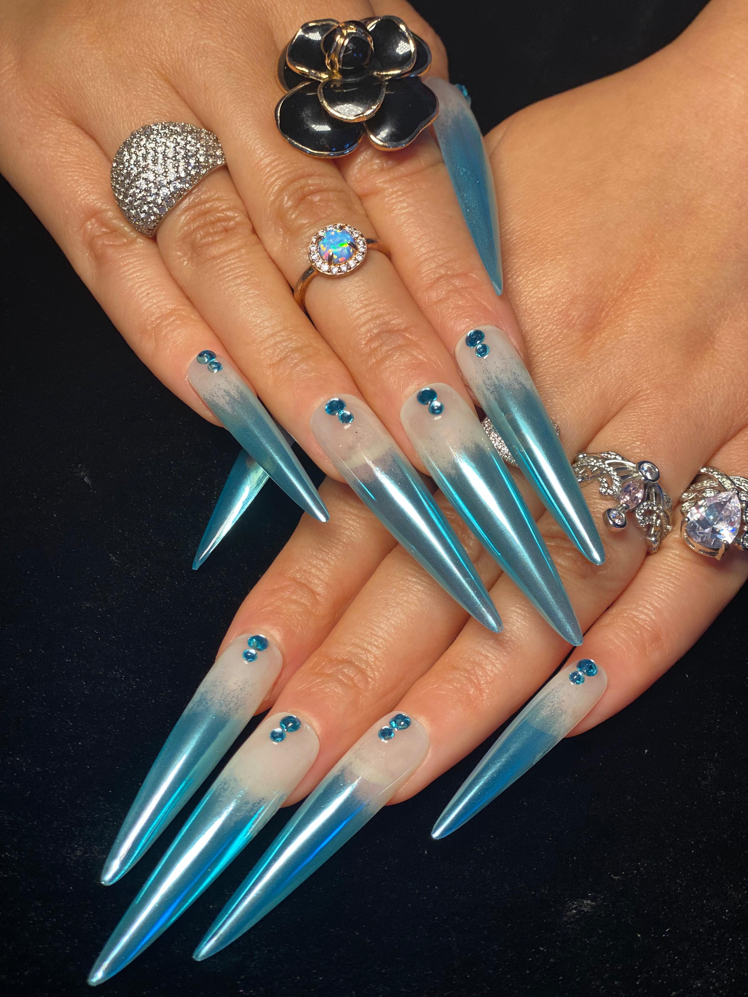 Ombre Blue Jewel Nails CR166