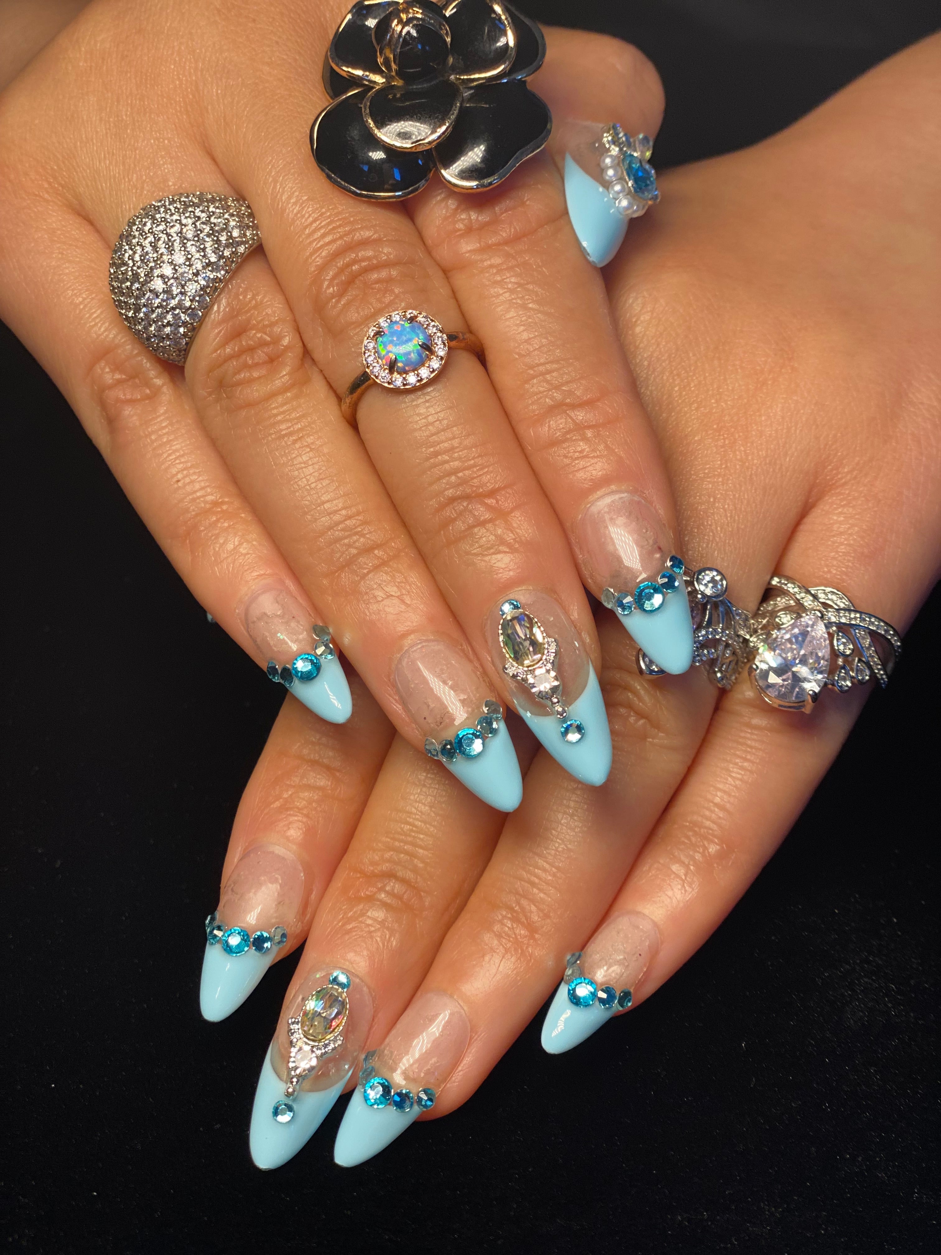 Blue Crystal Glam Nails CR163